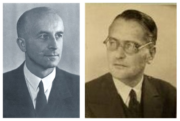 zur Vergrößerungsansicht des Bildes: Erster Lehrstuhlinhaber Kurt Tackenberg (1899-1992) (links) und sein Nachfolger Leonhard Franz (1895-1974) (rechts).