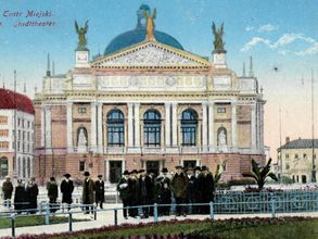 Illustration: Opera Lemberg / L’viv around 1900. Historical postcard.