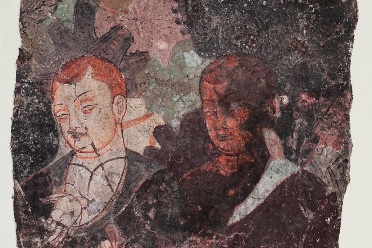 Malerei mit Darstellung zweier Mönche aus Höhle 92 der buddhistischen Felshöhlen von Kizil, China, 2001, Foto: © Staatliche Museen zu Berlin, Museum für Asiatische Kunst / Jürgen Liepe