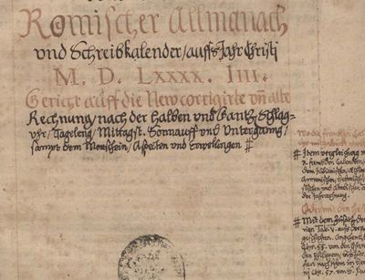 Ausschnitt aus Bartholomäus Scultetus: Almanach und Schreibkalender 1594-1609