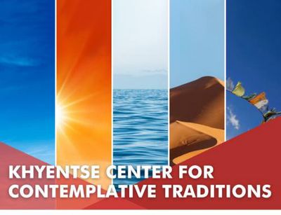 Collage of the Khyentse Center for Contemplative Traditions consisting of images of the five Buddhist elements: Earth, Water, Air, Fire, and Emptiness