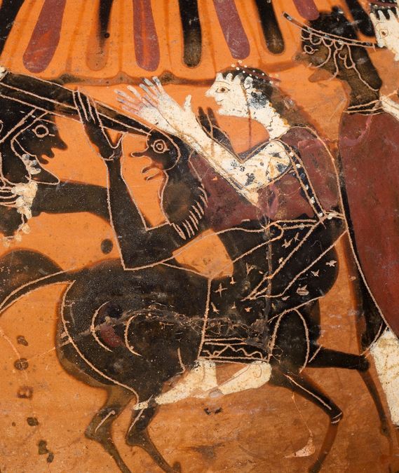 zur Vergrößerungsansicht des Bildes: Der Pferdemensch Nessos trägt Deianeira in seinen Armen und will fliehen.