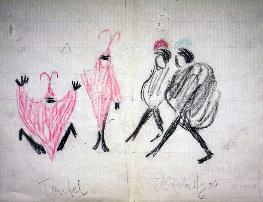 zur Vergrößerungsansicht des Bildes: Zeichnung von Rudolf von Laban mit Tänzern in Kostümen