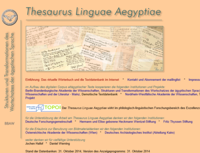 Startbildschirm des Thesaurus Linguae Aegyptiae