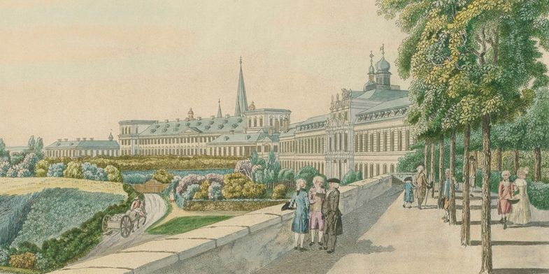 Das Kurfürstliche Schloss in Bonn, Sitz des Kölner Erzbischofs. Farbzeichnung Ende des 18. Jahrhunderts.